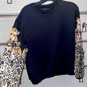 Black cheetah sleeve crewneck
